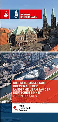 Ansicht des Flyers, mit dem auf der Ländermeile für Bremen und Bremerhaven geworben wird. Foto: Senatspressestelle