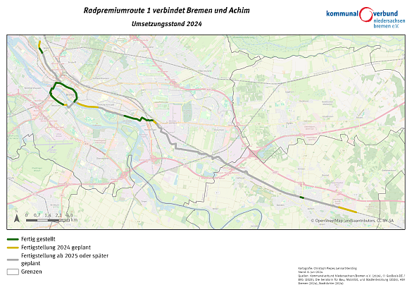 Radpremiumroute 1 verbindet Bremen und Achim – Umsetzungsstand 2024. Foto: Kommunalverbund 