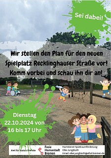 Plakat zur Vorstellung des Planes für den neuen Spielplatz an der Recklinghauser Straße in Blockdiek.